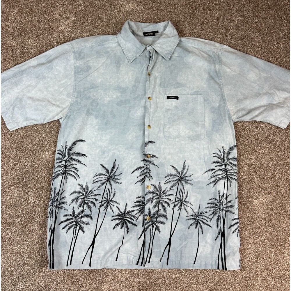 Revue Mens Medium SandWashed Hawaiian Button Up Short Sleeve Shirt Jamaica Beach